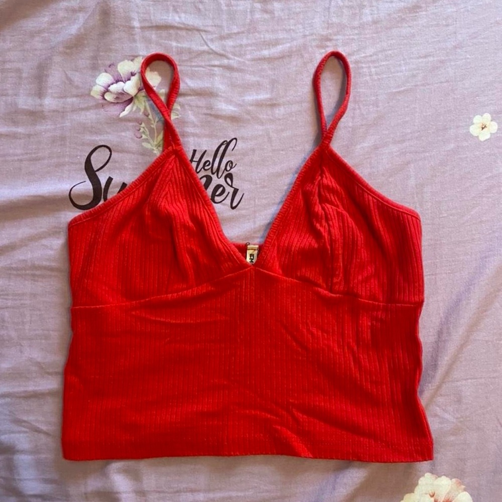 Red Ribbed Tank Top
